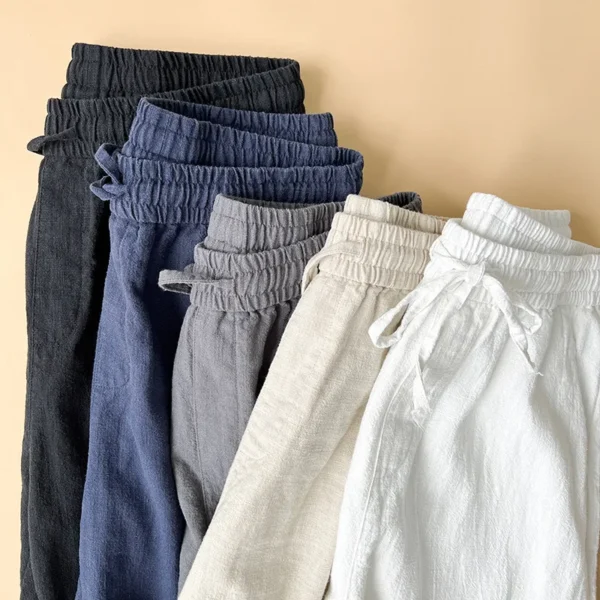 Men's Summer Cotton Linen Pants Casual Loose Straight Trousers - Image 4