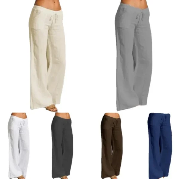 Women’s High-Waisted Cotton Linen Bell Bottoms With Pocket Comfort - Image 2