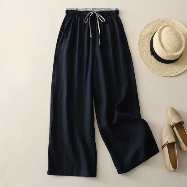 Women’s Summer Cotton Linen High Waist Colorblock Wide Leg Pants - Image 7