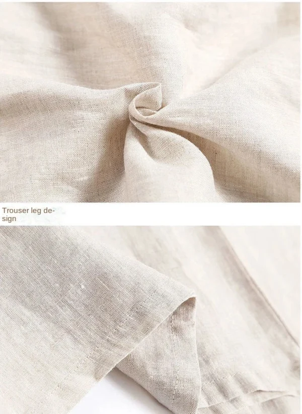 Women Cotton Linen Wide Leg Pants Loose Casual Elastic Waist Trousers - Image 6