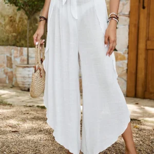 Wide Leg Long Beach Ruffle Pants – Sheer Mesh Summer Cover Up