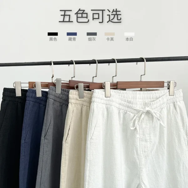 Men's Summer Cotton Linen Pants Casual Loose Straight Trousers - Image 5