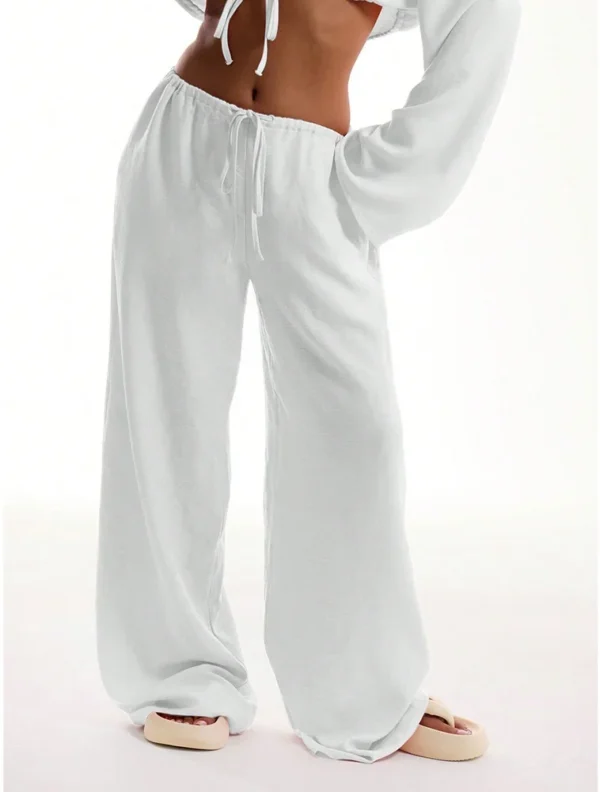 2025 Oversized High Waist Drawstring Wide Leg Casual Pants Women