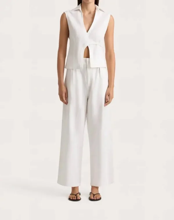 High-Waisted White Linen Ida Pants For Women’s Relaxed Casual Wear - Image 4
