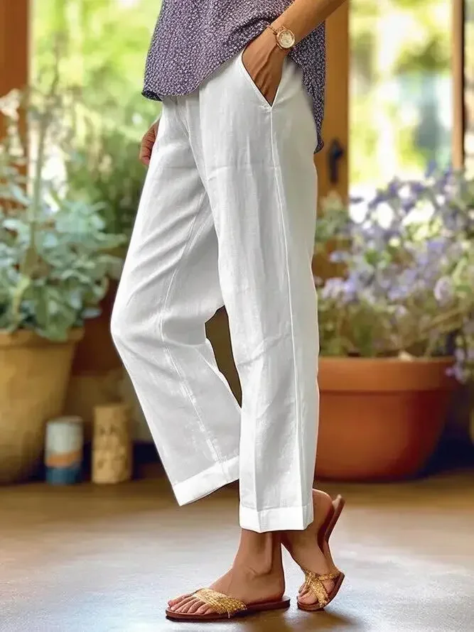 Spring Cotton Linen Oversize Women Pants Loose White Casual Trousers