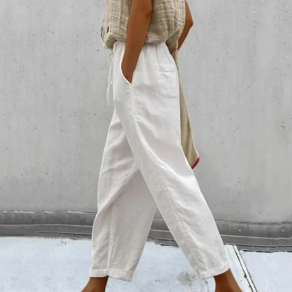 Women's Vintage Wide Leg Pants Elastic Waist Casual Loose Trousers - Image 2