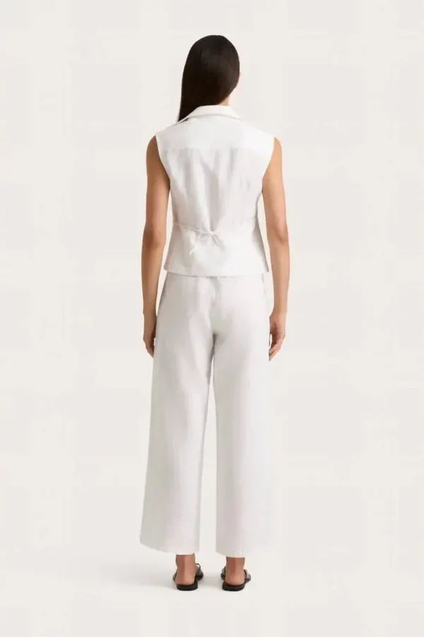 High-Waisted White Linen Ida Pants For Women’s Relaxed Casual Wear - Image 3