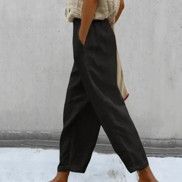 Women's Vintage Wide Leg Pants Elastic Waist Casual Loose Trousers - Image 3