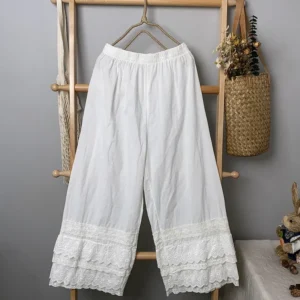 Women’s Casual Cotton Linen Pants With Lace Trim Summer Style
