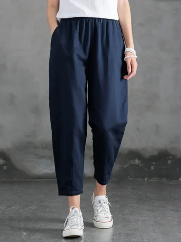 Fashion Women’s Cotton Linen Loose Harem Ankle-Length Elastic Waist Pants - Image 4