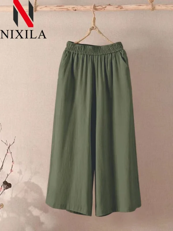 Summer Cotton Drawstring Wide-Leg Pants Women Elegant Streetwear - Image 3