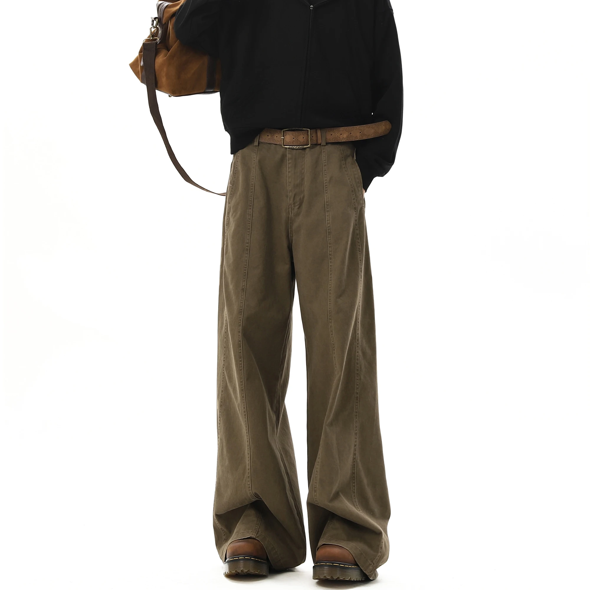 American Style Vintage Wide Leg Cargo Pants Men's Baggy Streetwear Trousers - Image 5