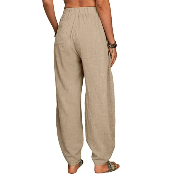 Women Cotton Linen Vintage Wide Leg Loose Casual Trousers With Pockets - Image 2