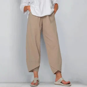 Women Cotton Linen Harem Pants Vintage Printed Wide Leg High Waist Joggers