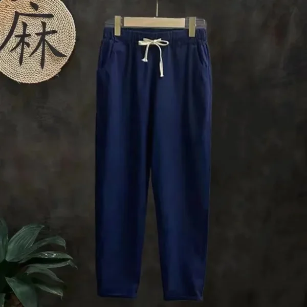 Women's High Waist Cotton Linen Casual Spring Summer Pants 4XL - Image 5