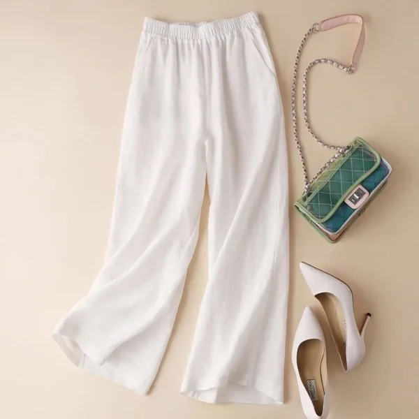 Women's Cotton Linen Wide Leg Pants High Waist Summer Trousers - Image 2