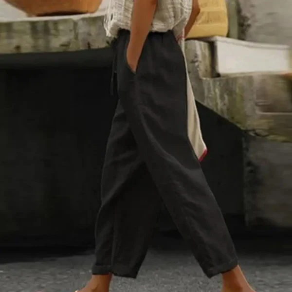 Women's Vintage Wide Leg Pants Elastic Waist Casual Loose Trousers - Image 4