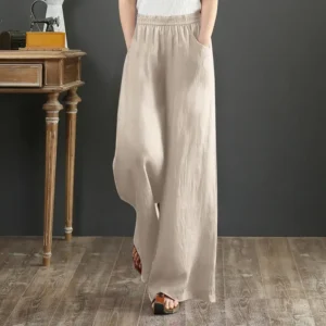 Women’s High Waist Loose Linen Pants Baggy Purple Elegant Slacks