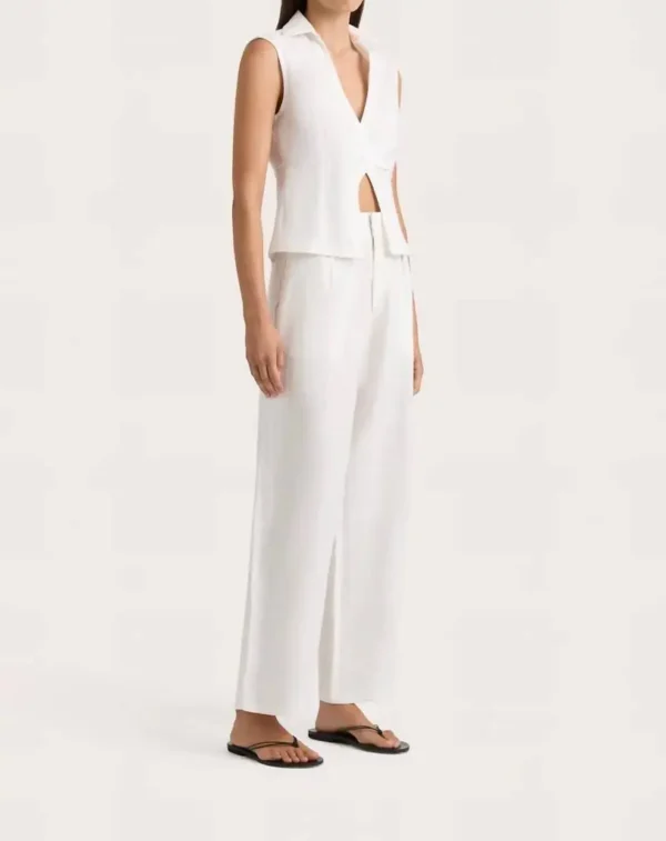 High-Waisted White Linen Ida Pants For Women’s Relaxed Casual Wear - Image 2