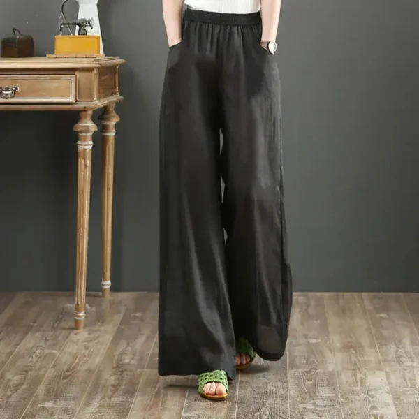Women’s High Waist Loose Linen Pants Baggy Purple Elegant Slacks - Image 3