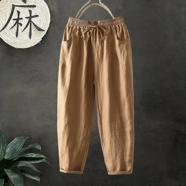 Women's High Waist Cotton Linen Casual Spring Summer Pants 4XL - Image 2