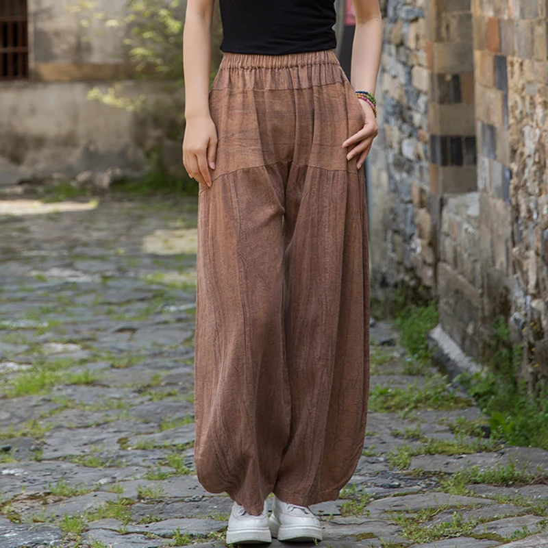 Women Cotton Linen Casual Trousers Vintage Tie Dye Loose Harem Pants - Image 3