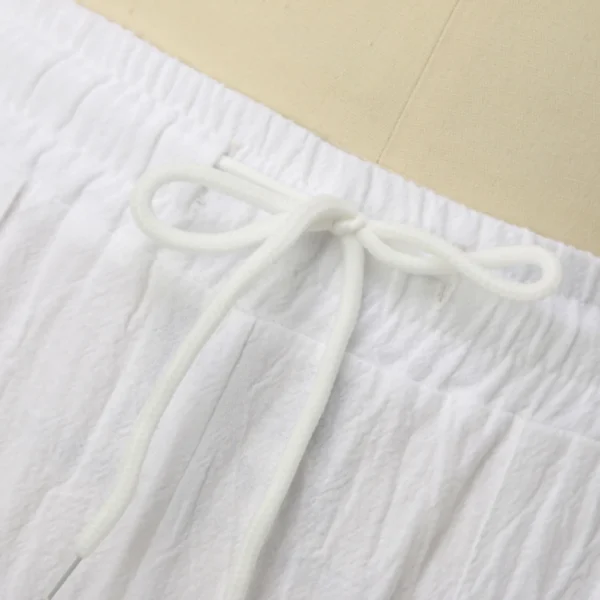 Women’s Cotton Linen Loose High Waist Drawstring Wide Leg Pants - Image 4