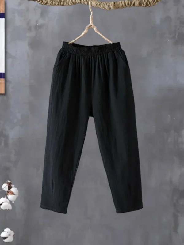 Fashion Women’s Cotton Linen Loose Harem Ankle-Length Elastic Waist Pants - Image 6