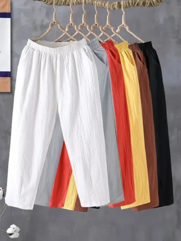 Fashion Women’s Cotton Linen Loose Harem Ankle-Length Elastic Waist Pants