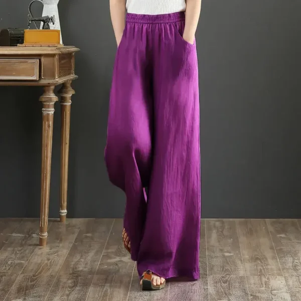 Women’s High Waist Loose Linen Pants Baggy Purple Elegant Slacks - Image 2